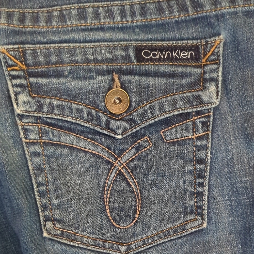 Calvin Klein Medium Wash‎ Flare Jeans Women's Size 14 Boho Retro - Picture 8 of 11
